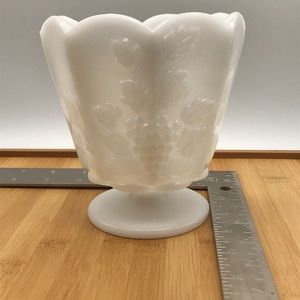 EO Broody Pedestal Vase Milk Glass Vintage Grapes